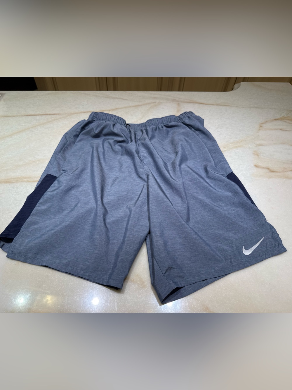 Nike Men’s Blue/Grey Athletic Shorts with Navy Side Panels